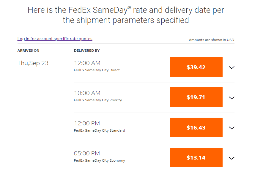 FedEx pricing for same-day fulfillment service