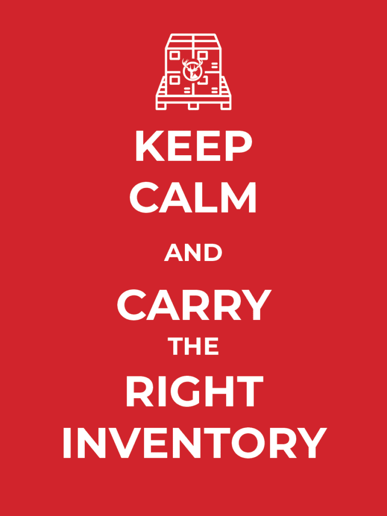 keep calm and carry the right inventory poster with red stag icon