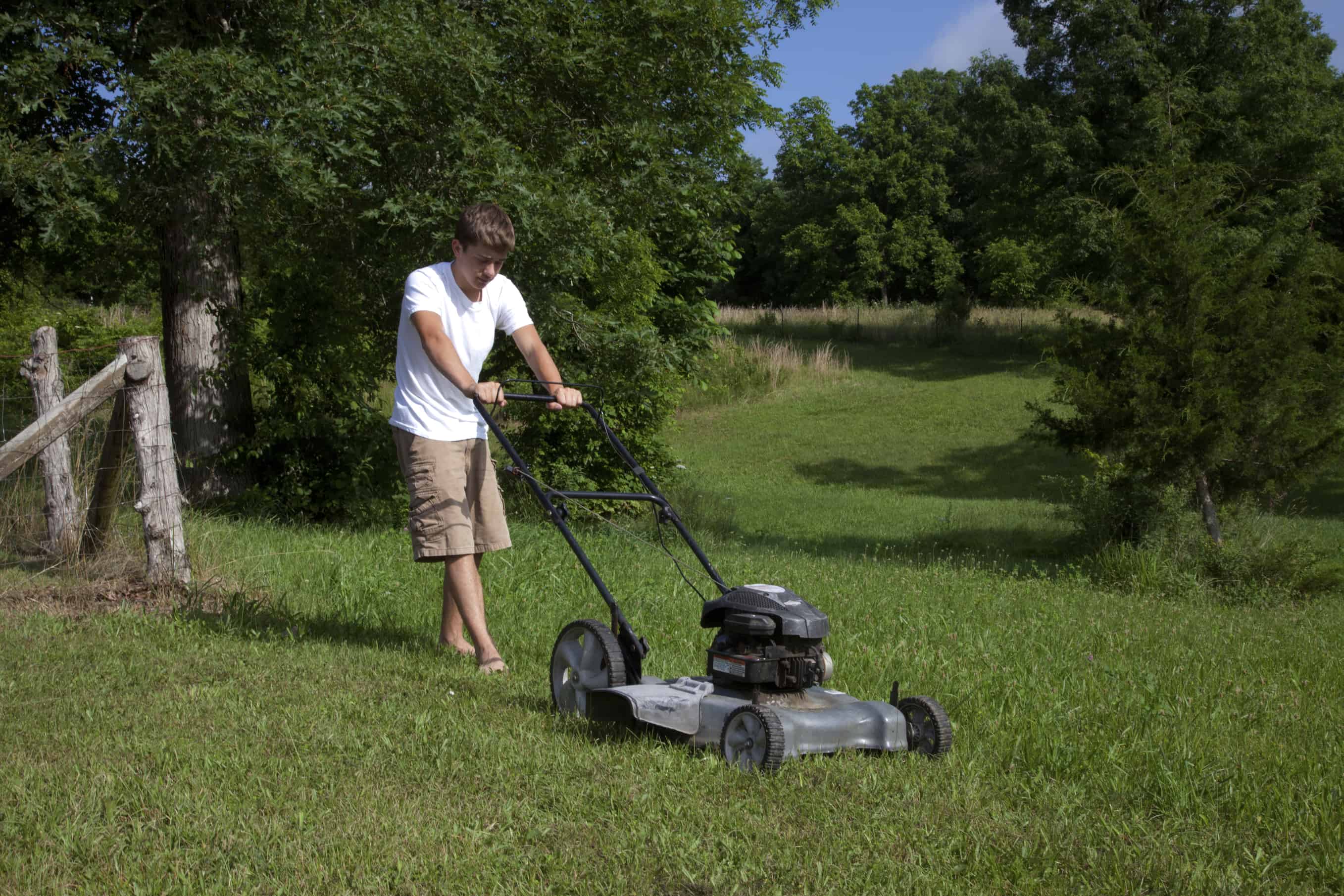 A man mowing the lawn